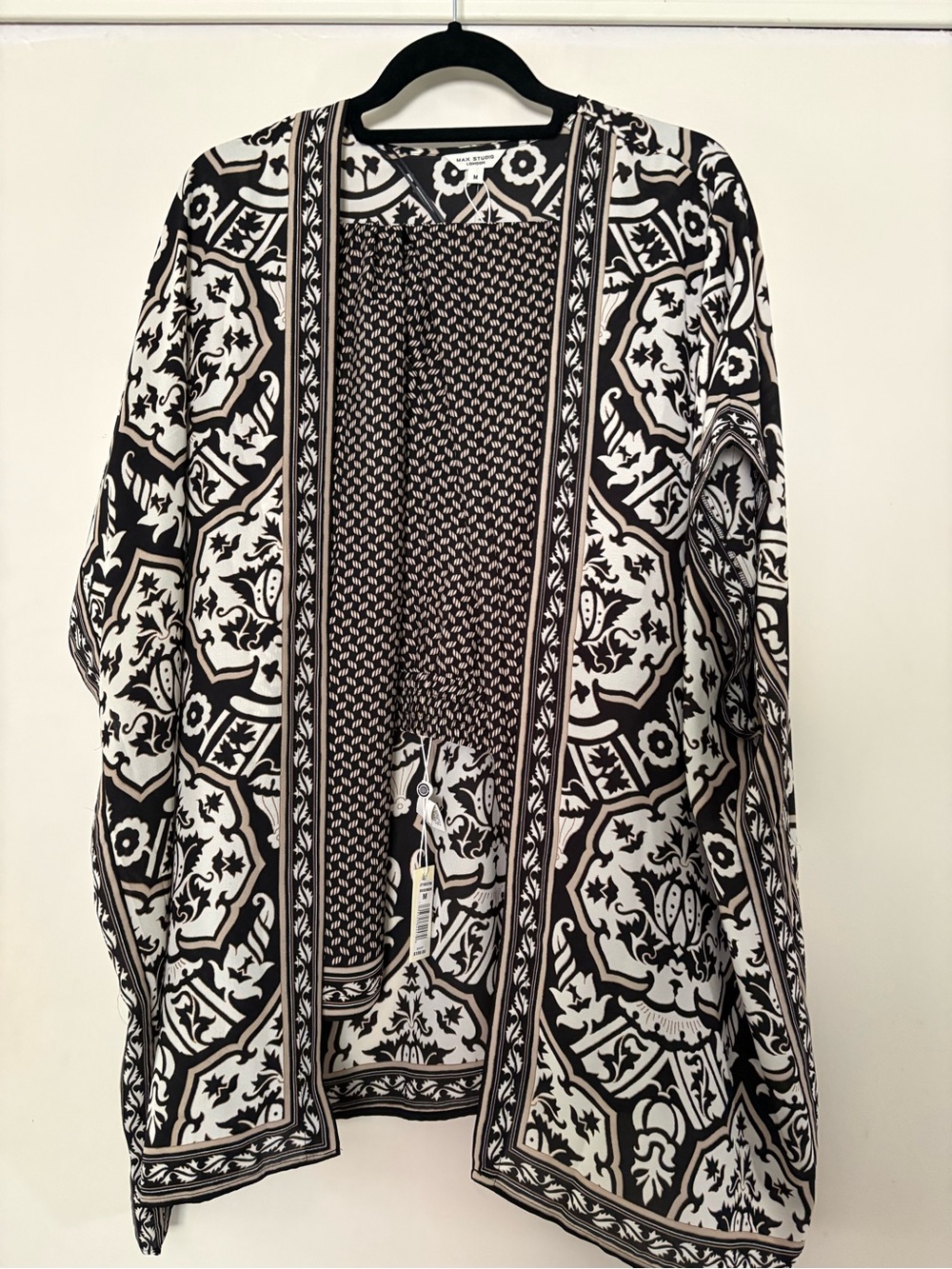 Max Studio Black and White Printed Open Front Kimono Jacket and pants set